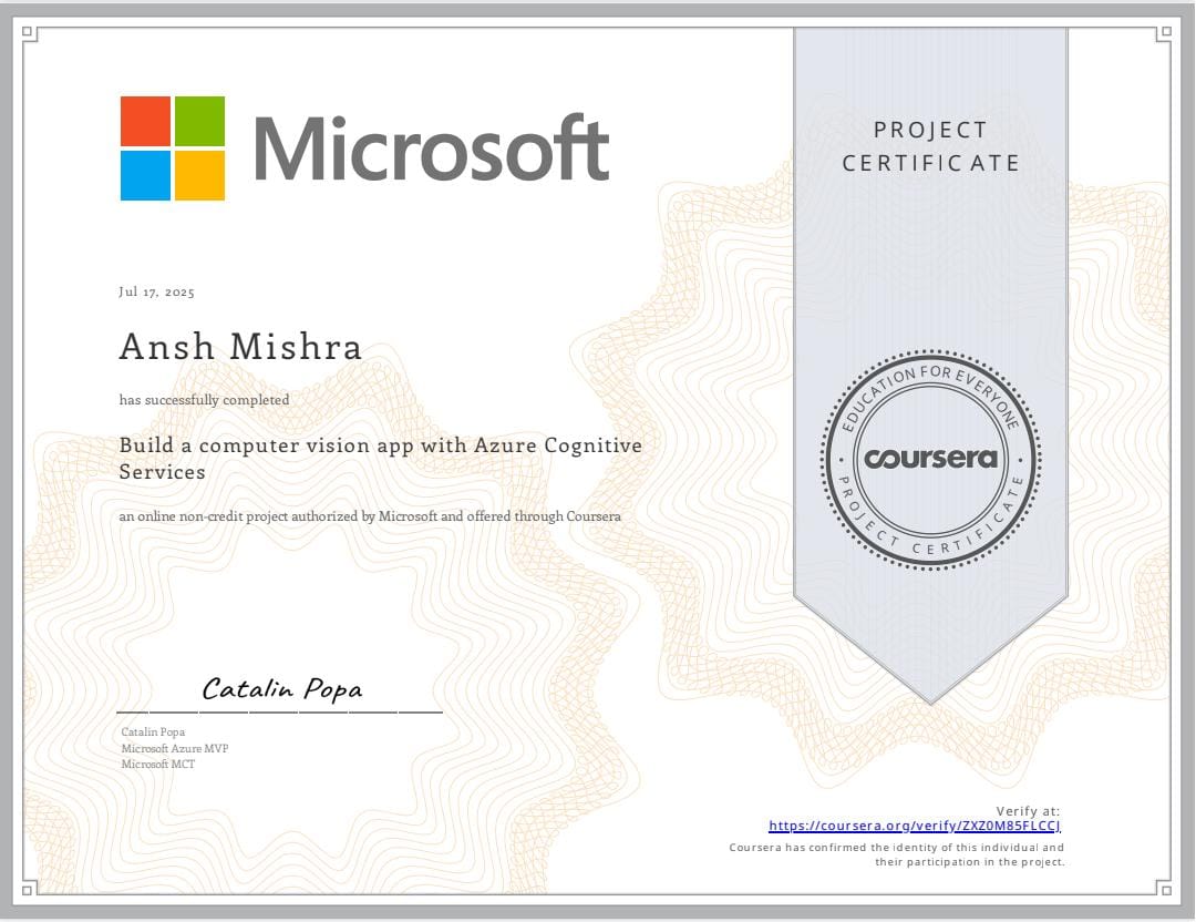 Microsoft Computer Vision Certificate